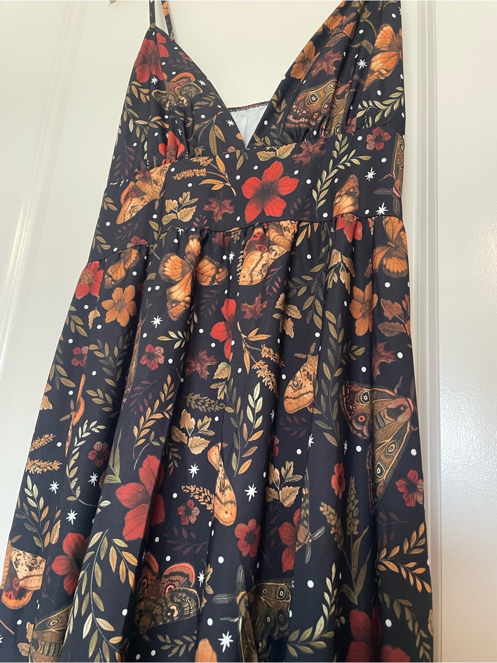ROMWE Black Maxi Dress with Red and Brown Moth Floral Print - Picture 3 of 7